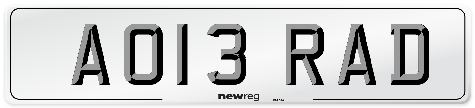 AO13 RAD Number Plate from New Reg